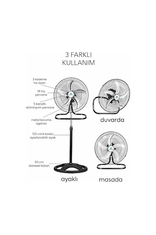 Waldern 3 İn1 80 W Sanayi Tipi Ayaklı Masaüstü Vantilatör