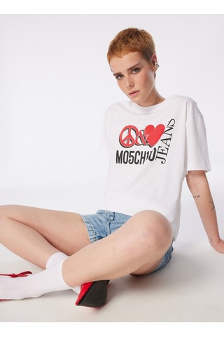 Moschino Jeans Beyaz Kadın Yuvarlak Yaka Baskılı T-shirt 241k1j0709