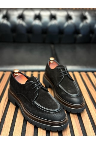Modern Deri Casual Ayakkabı Nubuk Siyah