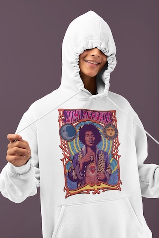 Sevbano Jimi Hendrix Baskılı Unisex Oversize Şarkıcı Hoodie beyaz
