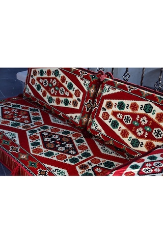 Şark Köşesi Takımı Konsepti Yörük Kırmızı Modeli Koltuk Takımı Sünger Dahil (10 Parça)
