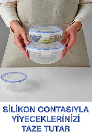 Lock&fresh Contalı Yuvarlak Saklama Kabı 400, 800, 1350ml Üçlü Set Mavi