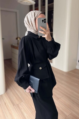 Ka Hijab Balon Kol Mini Çantalı Takım - Siyah