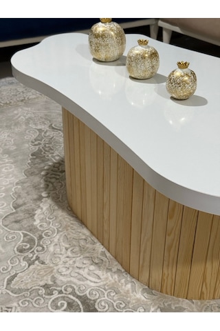 Asimetrik Bulut Model 120x60 Cm Kalın Kenarlı Orta Sehpa Modern Ayak Doğal