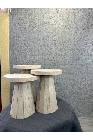 Traverten Görünümlü Mdf 3 Lü Sehpa