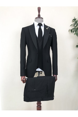 İtalyan stil ceket yelek pantolon takım elbise Siyah T8614 Siyah