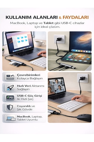 Usb-c Hub 4in1 Dönüştürücü 2x Usb 2x Type-c Alüminyum Çevirici Tak Çalıştır Çoklayıcı 1pcs