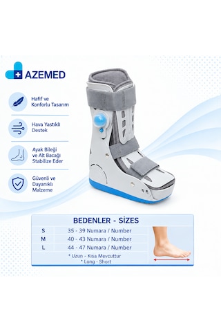 Azemed Air Walker Ortezi Ayak Bileklik Havalı Yürüme Botu Uzun Beyaz