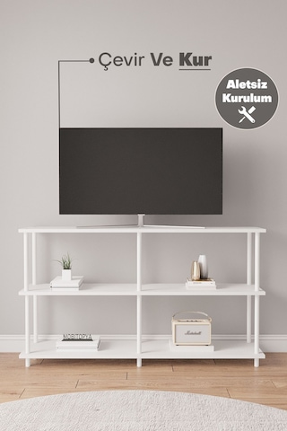 Çevir Kur 150 Cm Beyaz B.d Raflı Tv Sehpası, Tv Ünitesi 150 75 29 Cm Beyaz