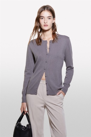 Sisley Kdn Yün Ve Kaşmir Karışımlı Ribana Detaylı Bisiklet Yaka Hırka Kadın Füme Hırka - 324a102hm5237 Gri