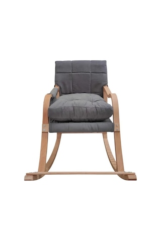 Reyo Paşa Ahşap Sallanan Sandalye, Boyun Yastıklı Çıkartılabilir Kılıflı Minderli Dinlenme Koltuğu Emzirme Koltuğu Açık Gri