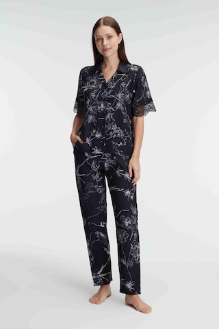Anıl 9895 Yarım Kollu V Yaka Kadın Viskon Çiçek Desenli Yazlık Dokuma Dantel Detaylı Pijama Takımı 001
