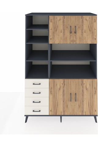 Kronos Dolap 9 Raflı 4 Çekmeceli 4 Kapaklı 132x59x195 Antrasit-çam/aytaşı Atlas Çam/aytası