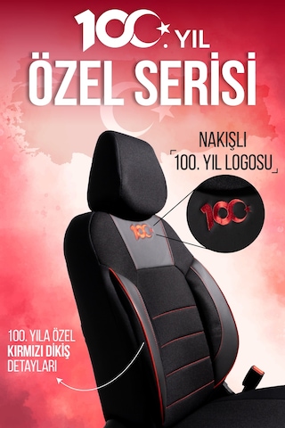 Smrautoaccessory 100. Yıl Özel Serisi Universal Oto Koltuk Kılıfı Siyah - Kırmızı