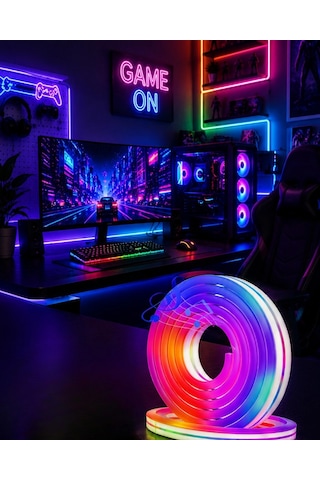 Uygulama Kontrollü Rgb Neon Led Şerit Işık 16 Milyon Renk Destekli Çok Renkli