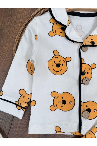 %100 Pamuk Yumuşak Doku Ayıcık Baskılı Mevsimlik Bebek Ve Çocuk Pijama Takımı 4bb2 Beyaz