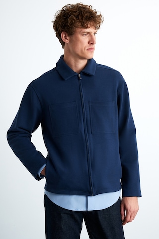 Calpe Erkek Skuba Interlok Kumaşlı Organik Pamuklu Fermuarlı Cepli Şık Gömlek Tipi Lacivert Ceket