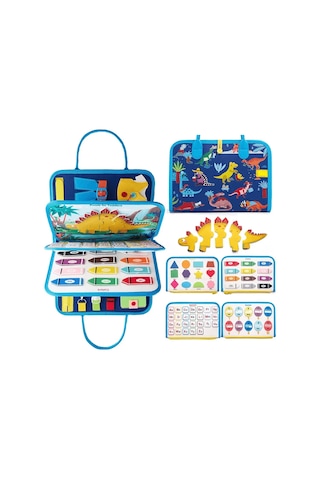 Montessori Keçe Eğitim Çantası Busy Board- Mavi Dinazor 8 Sayfa