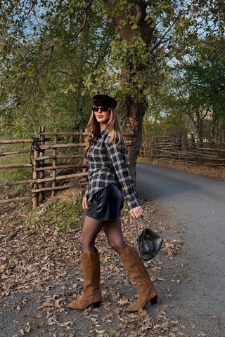 Siyah Bağlama Detaylı Ekoseli Gömlek - 25250 Siyah