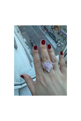 Pembe Kalp Gotik Ayarlanabilir Şık 925 Ayar Yüzük Renkli