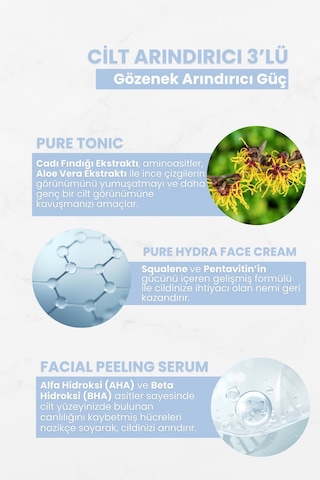 Cilt Arındırıcı 3'lü -glikolik Asit Tonik 200 Ml&hydra Face Cream 50 Ml&facial Peeling Serumu 30 Ml