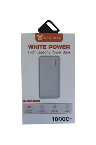 Snapmax Snp-3009 Beyaz 10.000 Mah Powerbank 2x Usb Çıkışlı 1 Type-c Ve 1 Micro Girişli Siyah
