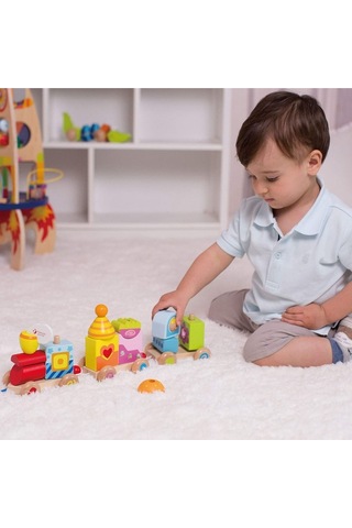 Calimeratoys Ahşap Çek Çek Tren Renkli Bloklar
