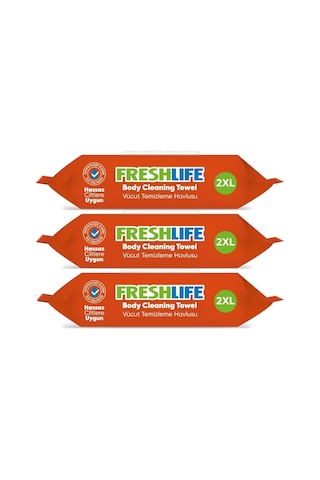 Freshlife Hasta Vücut Temizleme Islak Mendil Havlu 50 Yaprak XL 3'lü Set