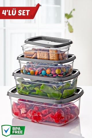 Nandy Home 4'lü Set Easybox Mikrodalga Ve Difrizde Kullanılabilen Saklama Kabı Seti Antrasit