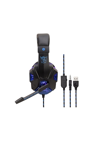 Skycity Sy830mv Oyun Kulaklığı: Ayarlanabilir Mikrofon, Ses Kontrolü, Işıklı Led, Aux+usb Bağlantı - Siyah-mavi