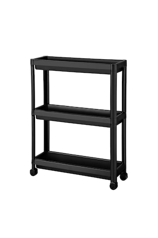 3 Katlı Tekerlekli Beyaz Mutfak Rafı, Kitaplık, Düzenleyici Raf Siyah