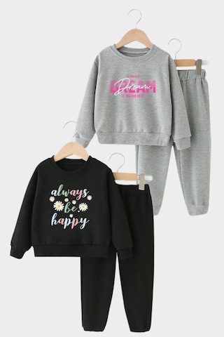 Fyk Kids Kız Çocuk 2'li Düz 0 Yaka Eşofman Takımı Siyah - Gri