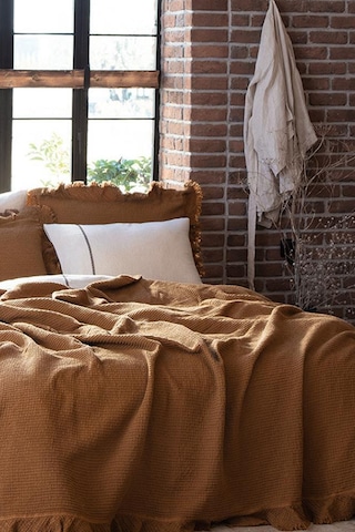 Ecocotton Dina Kahve Çift Kişilik %100 Organik Pamuk Pike/yatak Örtüsü Kahverengi