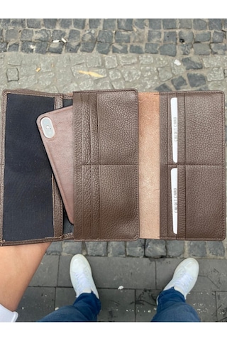 Karalı Deri Karalı Hakiki Deri Telefonluk Unisex Cüzdan Bileklik Hediyeli- Kahverengi Gtc-10 Kahverengi