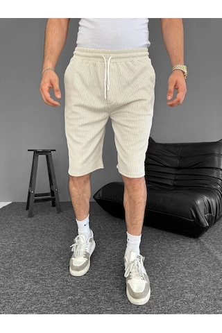 Su Yolu Çizgili Ön Arka Cepli Şort Yazlık Nefes Alabilir - Bej Bej