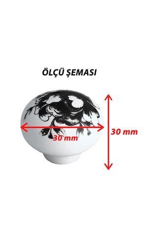 8 Adet Siyah Gül Desenli Beyaz Polimer Düğme Kulp Mantar Mobilya Mutfak Dolabı Çekmece Kulbu Kulpları