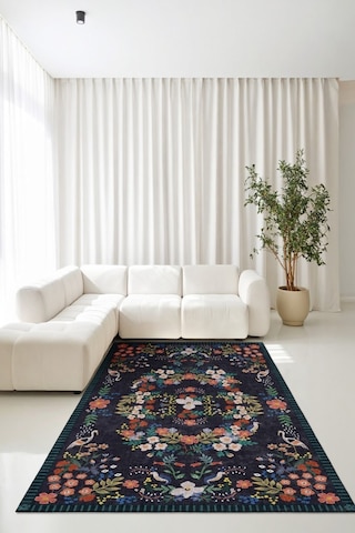 Her Adımda Bir Çiçek Her Desende Bir Kuş Sanatsal Kaymaz Taban Halı Renkli