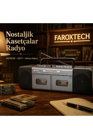 Nostaljik Çift Kasetçalar Radyo Bluetooth, Usb/tf Kart, Am/fm/sw 3 Bant, Çift Hoparlör Ve Şarjlı Pil Destekli
