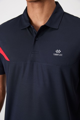 Lacivert Nefes Alan Dokulu İnce Esnek Standart Fit Polo Yaka Erkek Performans T-shirt - 88402 Lacivert