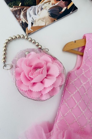 Miniğimin Cicileri Sim İşlemeli Fiyonk Detaylı Tül Etekli Kız... Pembe