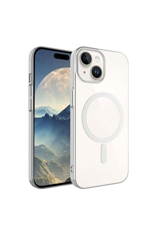 Apple Uyumlu iPhone 15 Kılıf Zore Wireless Şarj Özellikli Pixel M-safe Kapak Gümüş