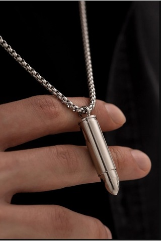 Osmanlı Gümüş Mermi Model Erkek Çelik Kolye