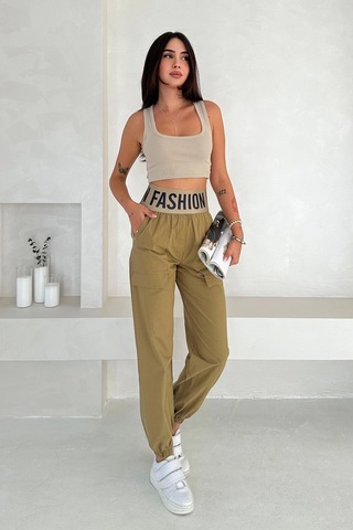 Beli Lastikli Fashion Pantolon Yeşil Yeşil