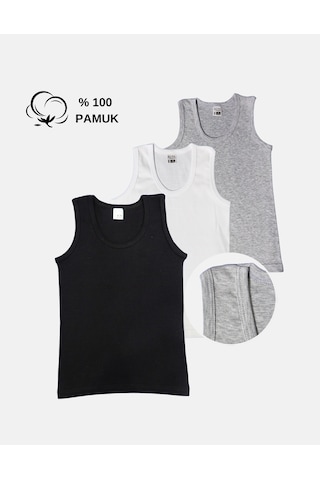 Alya Underwear Erkek Çocuk Pamuk Ribana Atlet Oval Yaka 3'lü Paket Beyaz,siyah,gri-t01