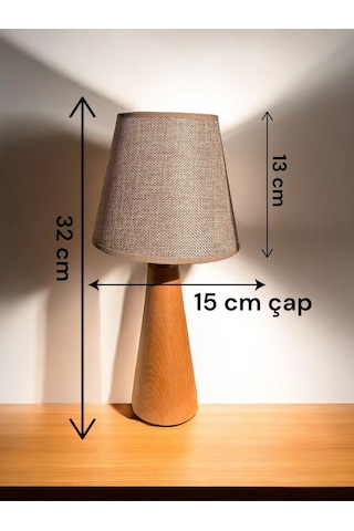 Bohem Ahşap Ayaklı Konik Abajur - Vizon Vizon