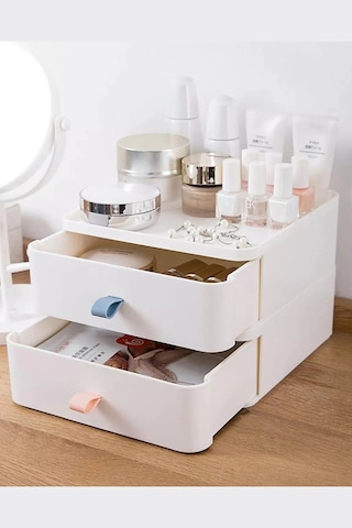 Bayev 2 Katlı Çekmece Makyaj Takı Aksesuar Düzenleyici Masaüstü Organizer Beyaz