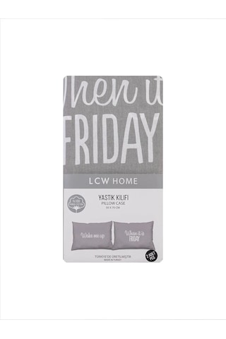 Lcw Home Yazı Baskılı Pamuklu Yastık Kılıfı 2'li Paket 50x70 Cm Gri