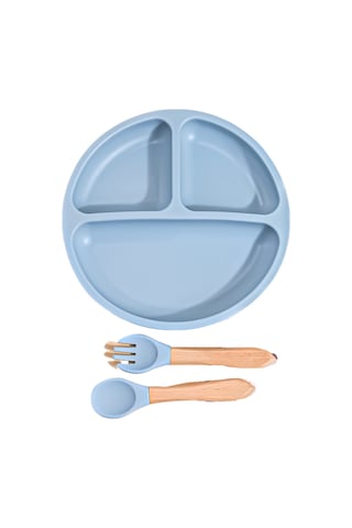 Silikon Bebek Beslenme Seti - Bölmeli Vakumlu Bardak, Renkli Kaşık Ve Çatal
