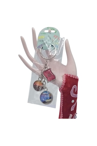 Fas Üçlü Epoksi Metal Çift Taraflı Damla Anahtarlık Morocco Gümüş