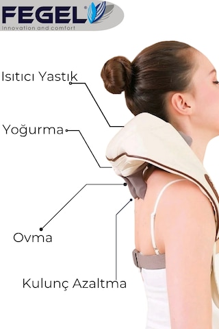 Fg-687 3d Ovmalı Isıtmalı Boyun Askılı Masaj Yastığı Bej